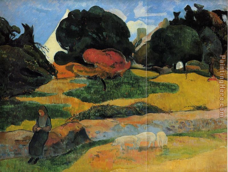 The Swineherd painting - Paul Gauguin The Swineherd art painting